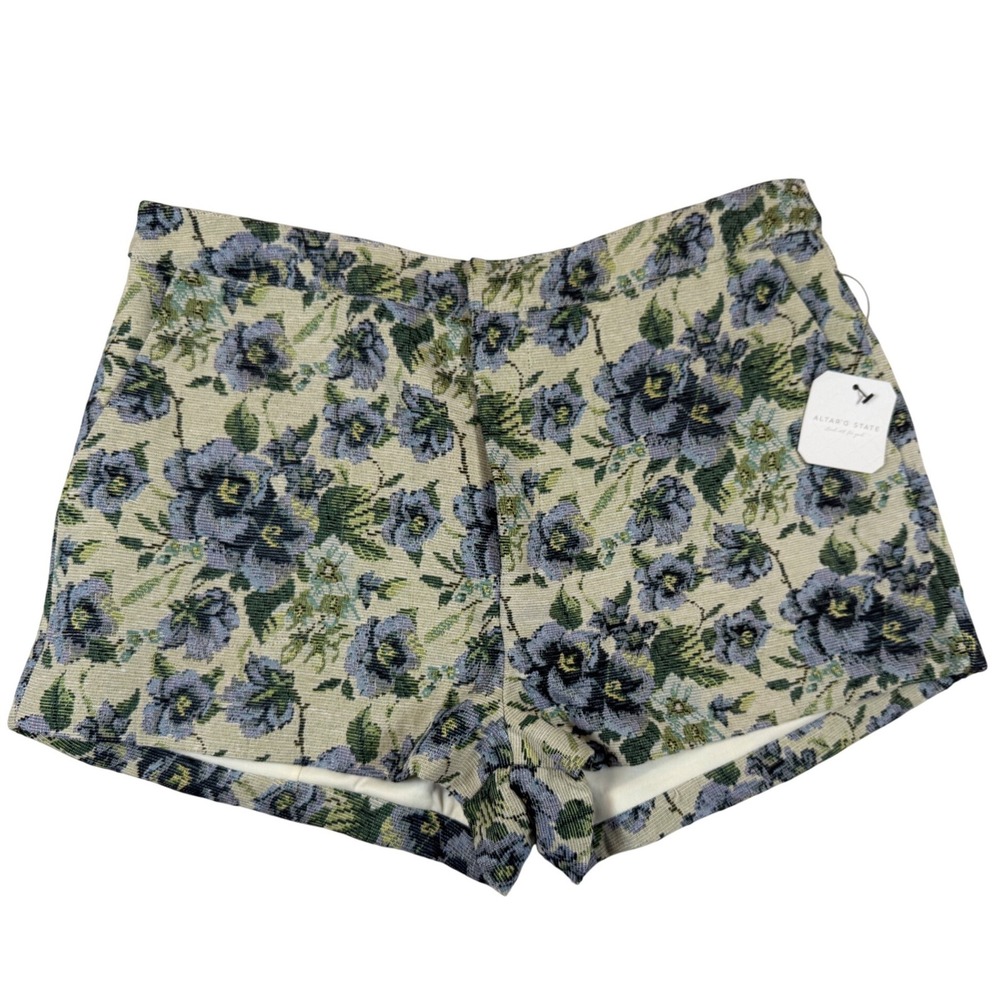 Altar'd State Floral Tapestry Shorts Blue Green Woven High Waist XL NWT‎